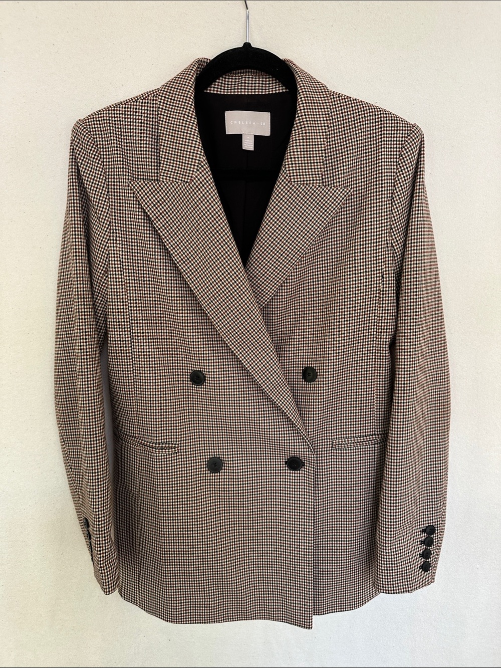 Checked Double-Breasted Blazer in Brown and Black